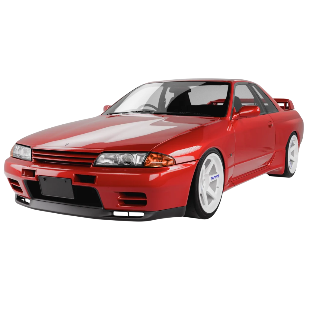 Red Nissan Skyline R32 GT-R 3D model with white Rays wheels
