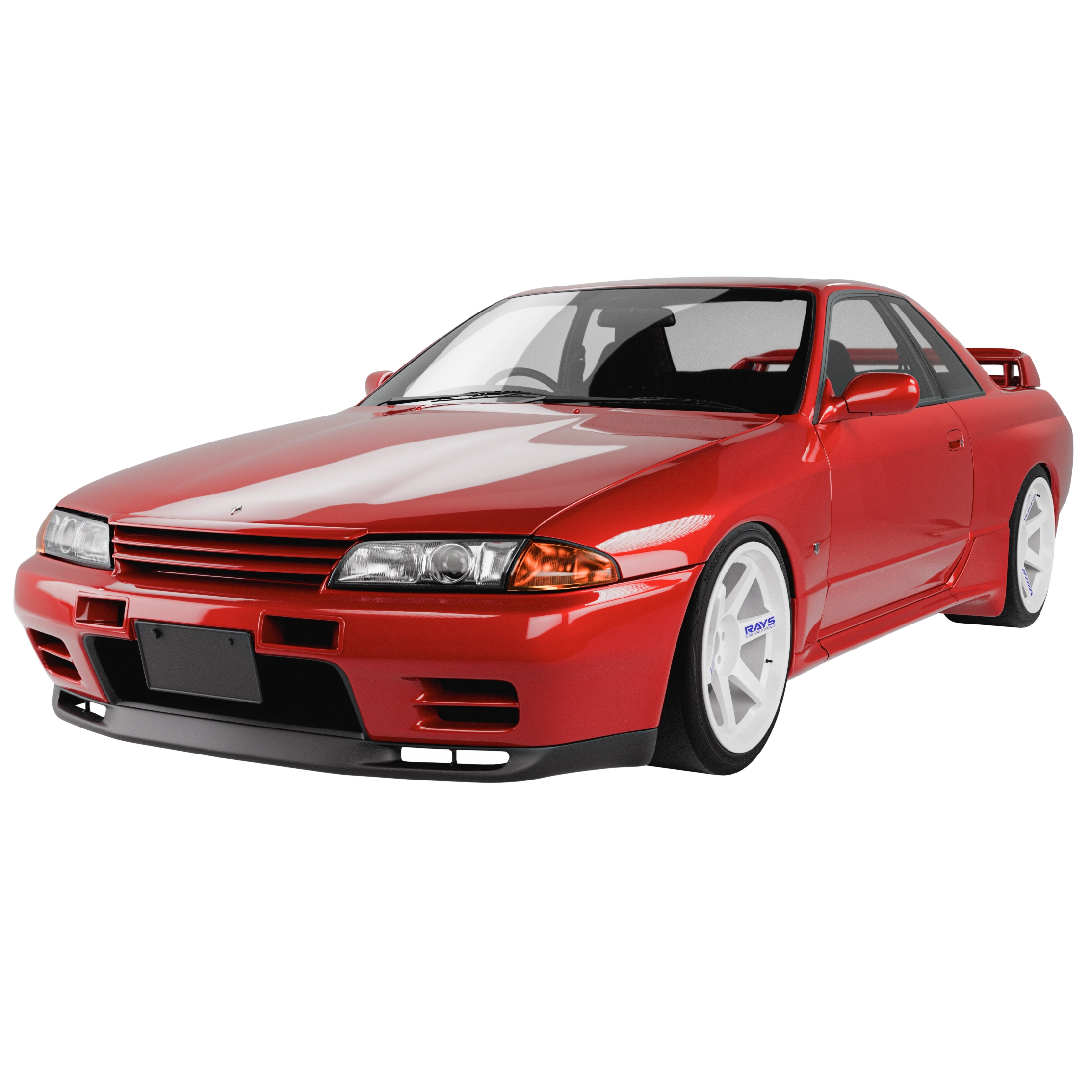 Red Nissan Skyline R32 GT-R 3D model with white Rays wheels