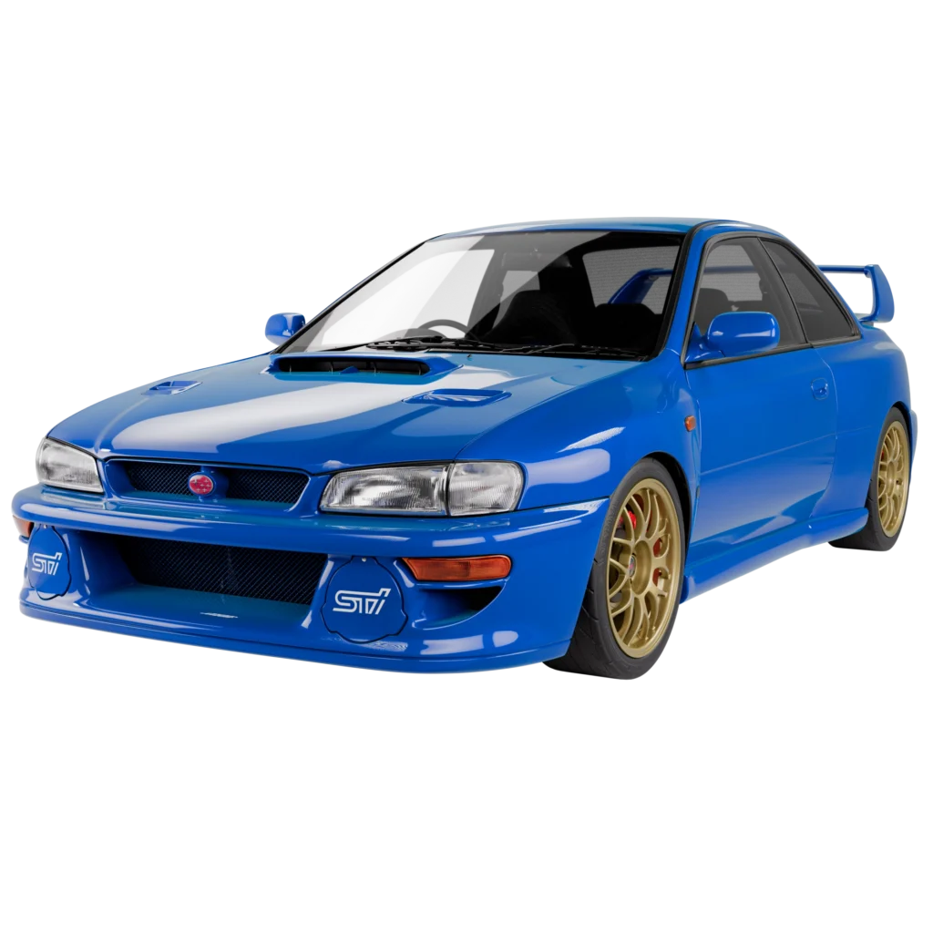 Subaru Impreza 22B 3D model in World Rally Blue with gold BBS wheels